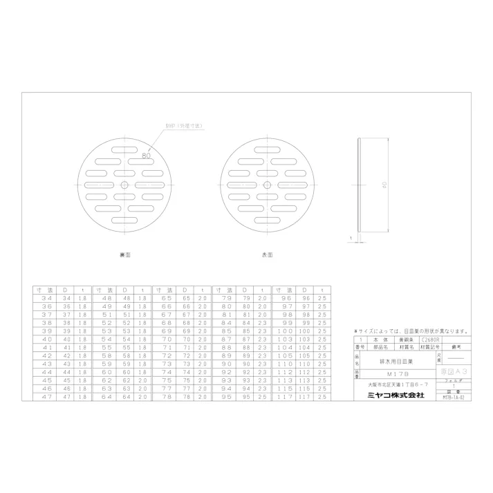 ミヤコ 排水目皿 寸法46mm M17B-46 4909730129080