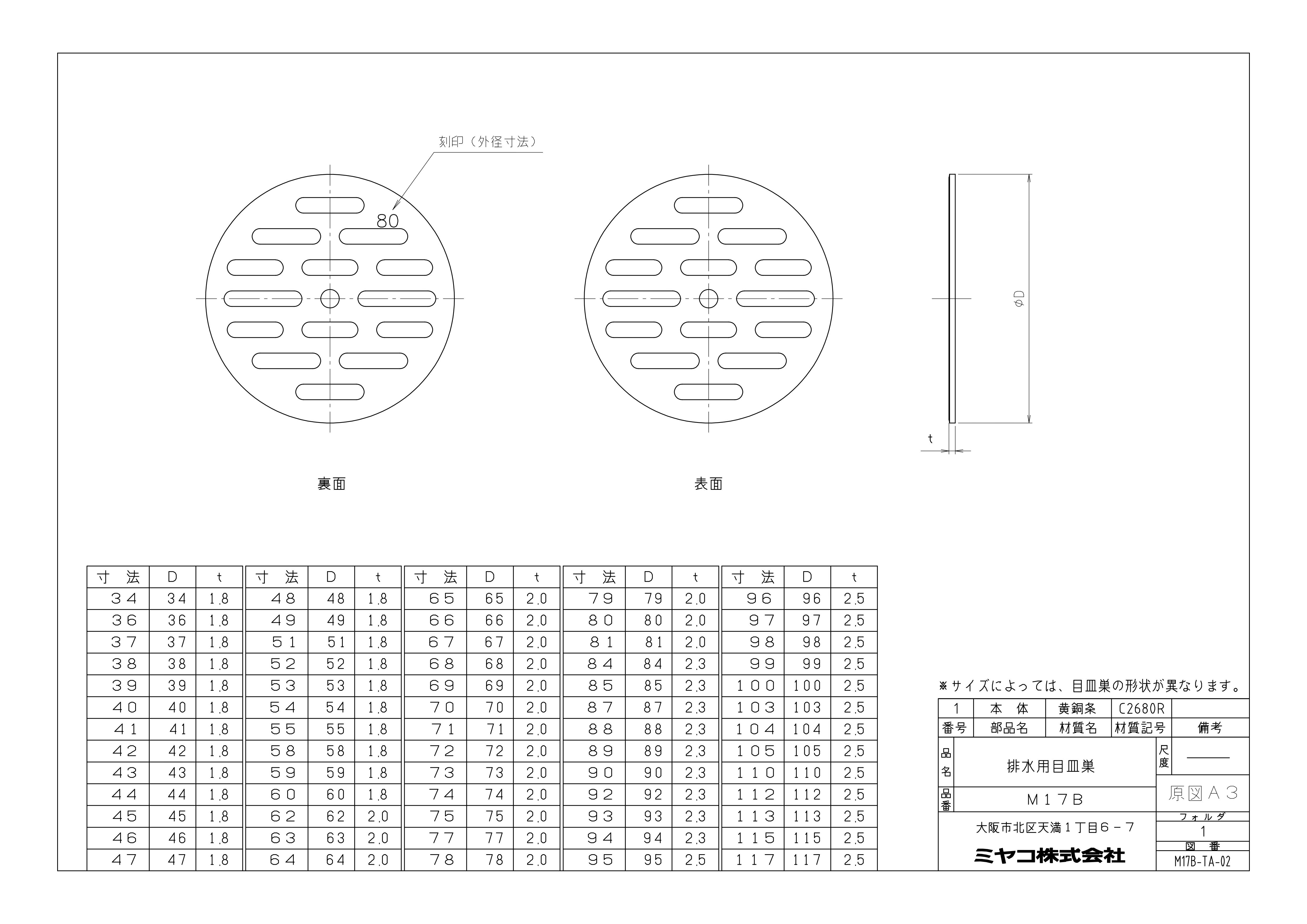 ミヤコ 排水目皿 寸法96mm M17B-96 4909730129448 | 洗濯機用品 通販