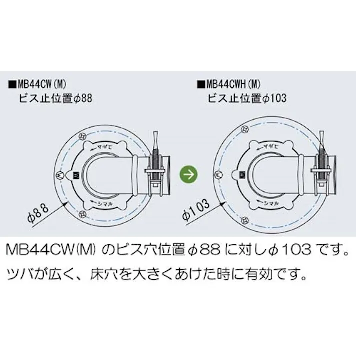 ミヤコ 洗濯機排水トラップツバ広 寸法50mm MB44CWH(VP・VU50) 4909730333197