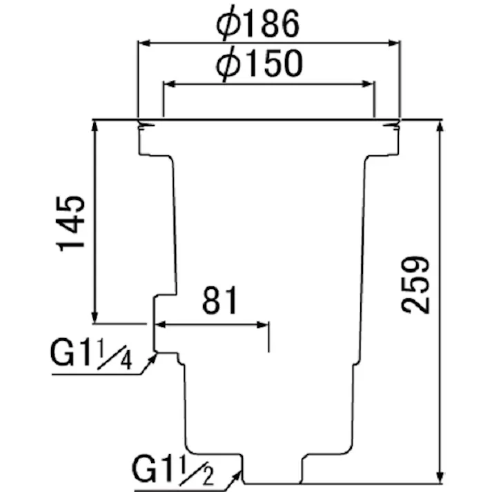 ミヤコ 流しトラップ 寸法40mm M14JW 185x250x40 4909730403067