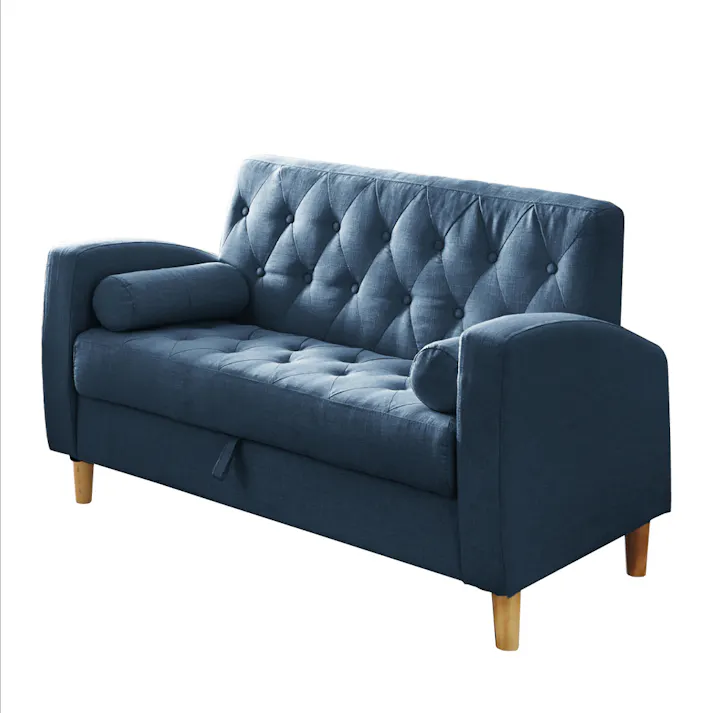 後藤家具物産 収納庫付き2人掛けソファー クララ/ブルー色 Size:123×72×73 軒先渡し 4571501390014 【別送品】