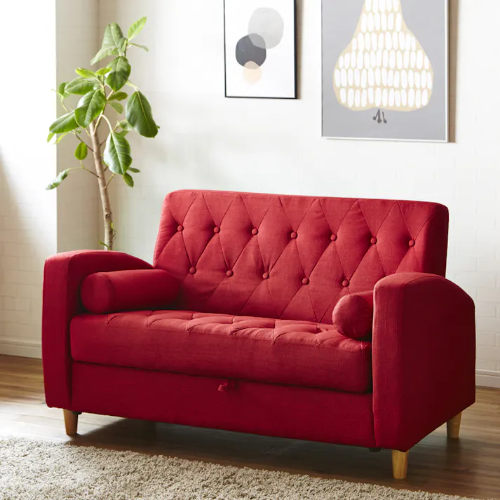 後藤家具物産 収納庫付き2人掛けソファー クララ/レッド色 Size:123×72×73 軒先渡し 4571501390045 【別送品】