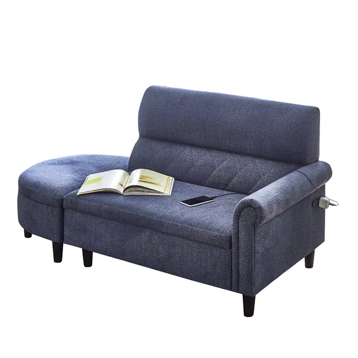 後藤家具物産 引っかきキズに強い2口コンセント付きコンパクトカウチソファー コディ/ブルー色 Size:116×76×83 軒先渡し 4571501390366 【別送品】