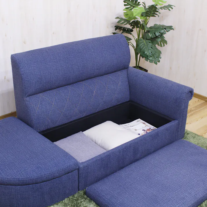後藤家具物産 引っかきキズに強い2口コンセント付きコンパクトカウチソファー コディ/ブルー色 Size:116×76×83 軒先渡し 4571501390366 【別送品】