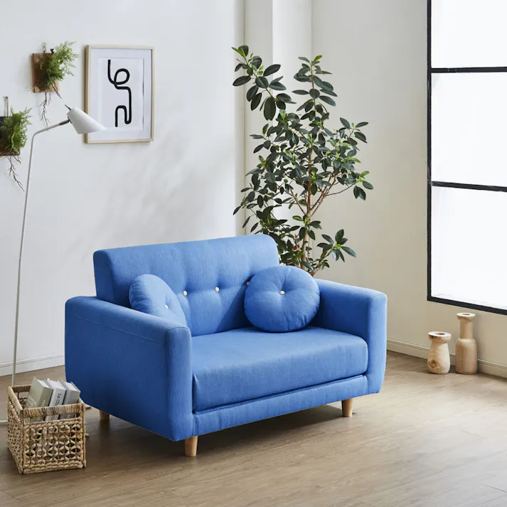 後藤家具物産 多機能2人掛けソファー サーム/ブルー色 Size:120×79×75 軒先渡し 4571501394999 【別送品】