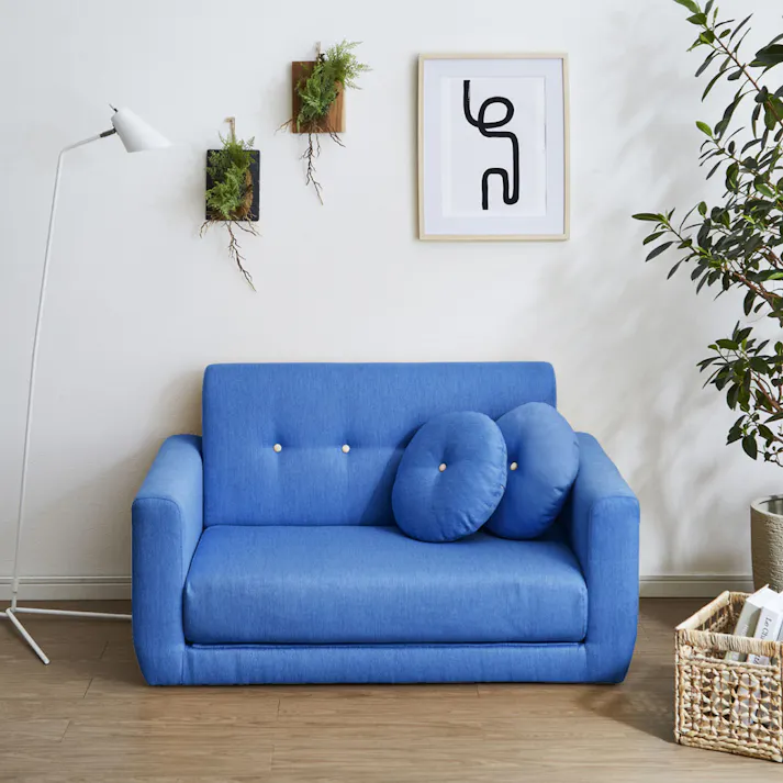 後藤家具物産 多機能2人掛けソファー サーム/ブルー色 Size:120×79×75 軒先渡し 4571501394999 【別送品】