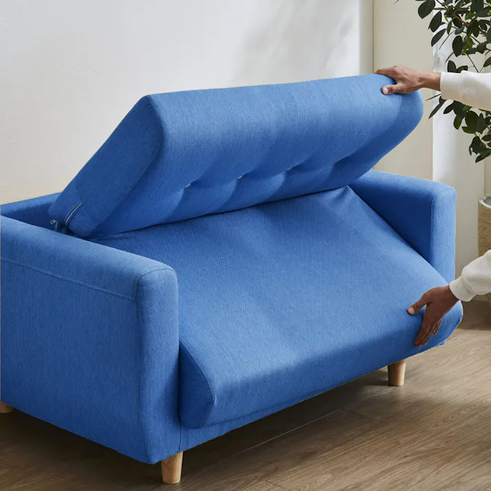 後藤家具物産 多機能2人掛けソファー サーム/ブルー色 Size:120×79×75 軒先渡し 4571501394999 【別送品】