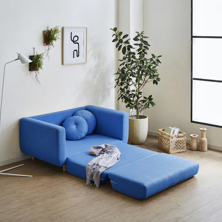 後藤家具物産 多機能2人掛けソファー サーム/ブルー色 Size:120×79×75 軒先渡し 4571501394999 【別送品】