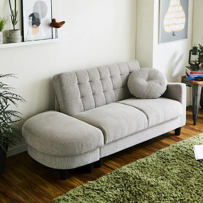 後藤家具物産 座面下には大容量の収納庫付コンパクトカウチソファー サリー/アイボリー色 Size:110×72×68 軒先渡し 4571501390298 【別送品】