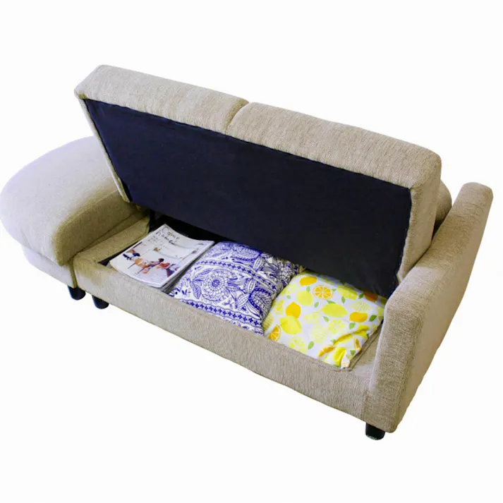 後藤家具物産 座面下には大容量の収納庫付コンパクトカウチソファー サリー/アイボリー色 Size:110×72×68 軒先渡し 4571501390298 【別送品】