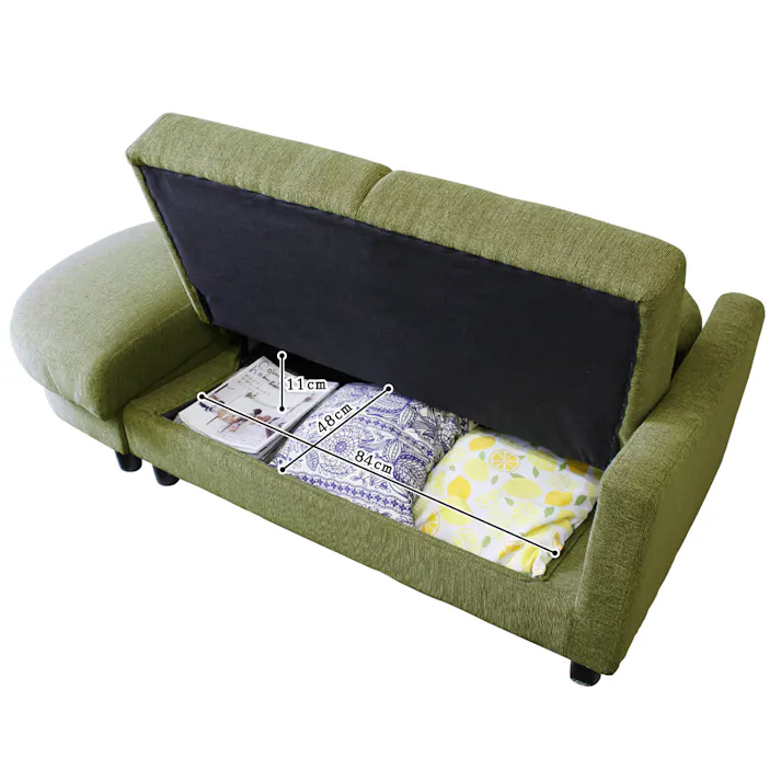 後藤家具物産 座面下には大容量の収納庫付コンパクトカウチソファー サリー/アイボリー色 Size:110×72×68 軒先渡し 4571501390298 【別送品】