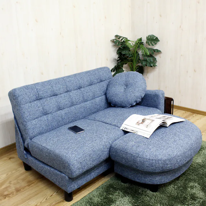 後藤家具物産 座面下には大容量の収納庫付コンパクトカウチソファー サリー/ブルー色 Size:110×72×68 軒先渡し 4571501390328 【別送品】