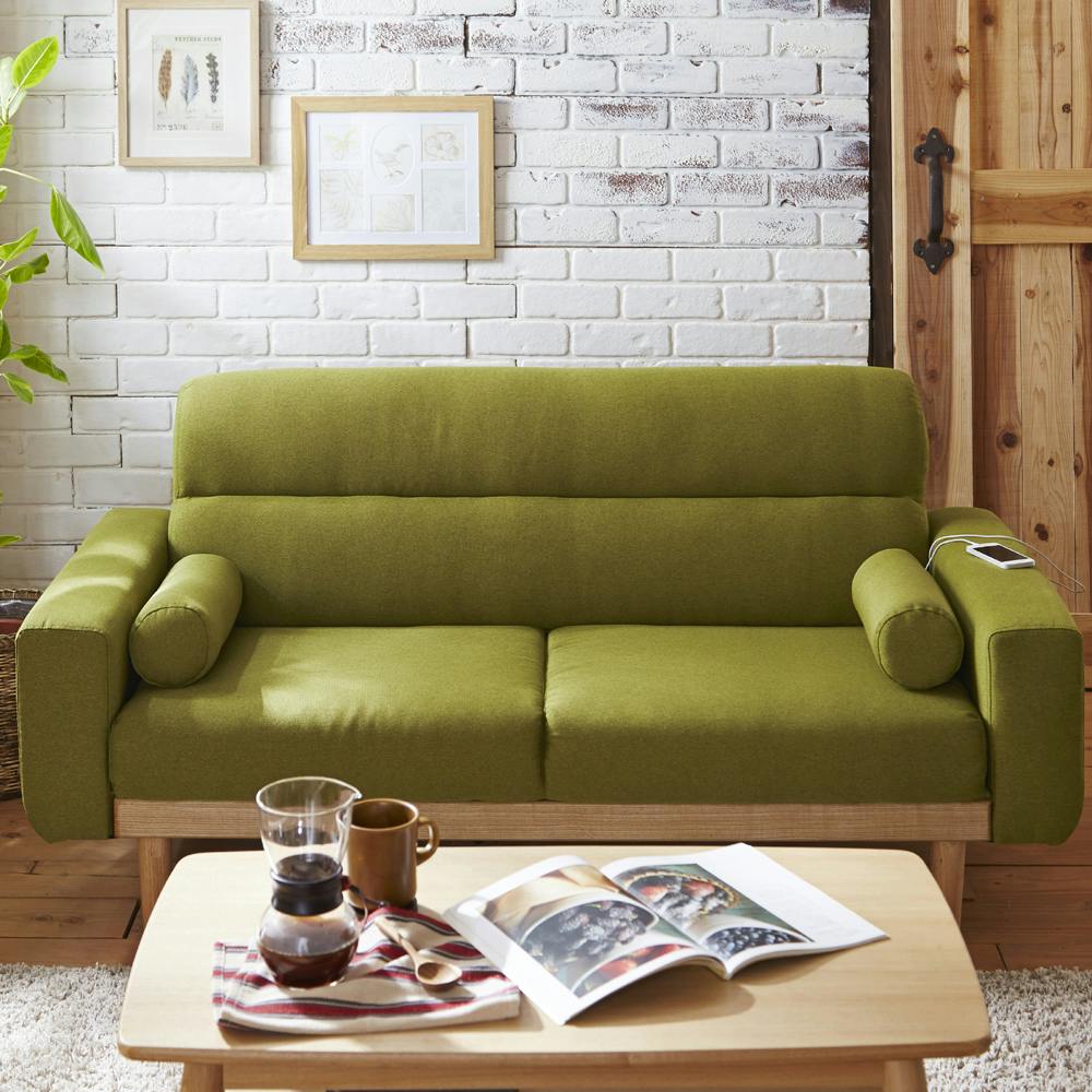 後藤家具物産 側面2口コンセント付き2.5人掛けソファー ハウ/グリーン