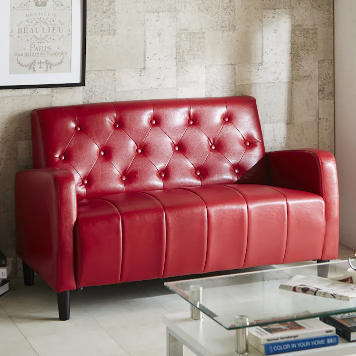 後藤家具物産 座面ポケットコイル入り2人掛けレトロソファー カミル/レッド色 Size:130×72×78 軒先渡し 4571501390267 【別送品】