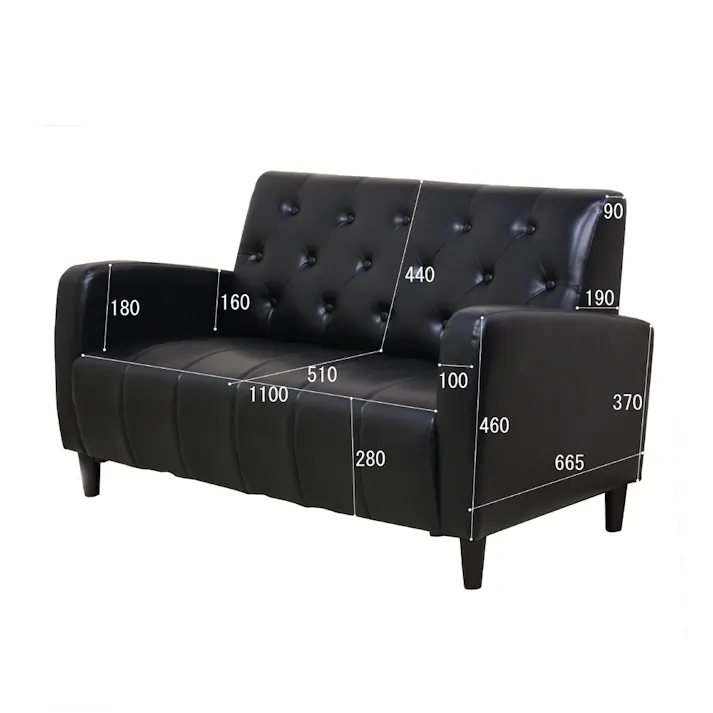 後藤家具物産 座面ポケットコイル入り2人掛けレトロソファー カミル/ブラック色 Size:130×72×78 軒先渡し 4571501390281 【別送品】