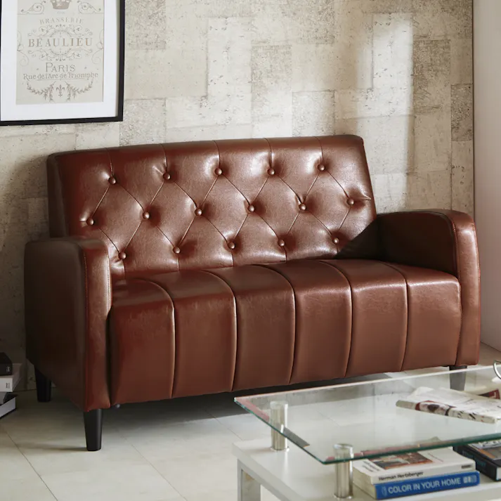 後藤家具物産 座面ポケットコイル入り2人掛けレトロソファー カミル/ライトブラウン色 Size:130×72×78 軒先渡し 4571501390274 【別送品】