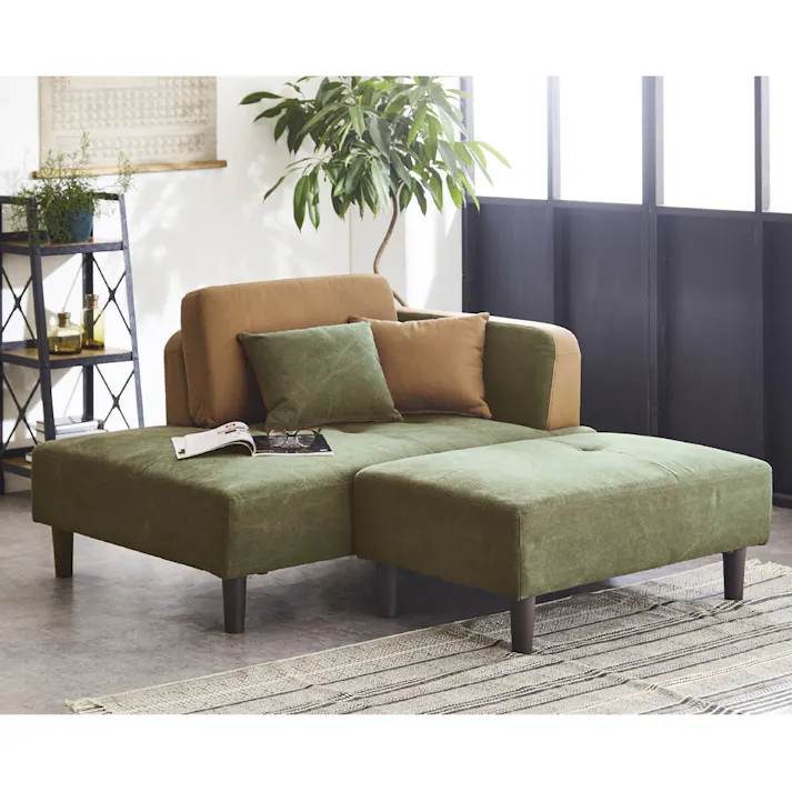 後藤家具物産 充電に便利な2口コンセント付きカジュアルカウチソファー パーカーDX/グリーン色 Size:130×90×76 軒先渡し 4571501390755 【別送品】