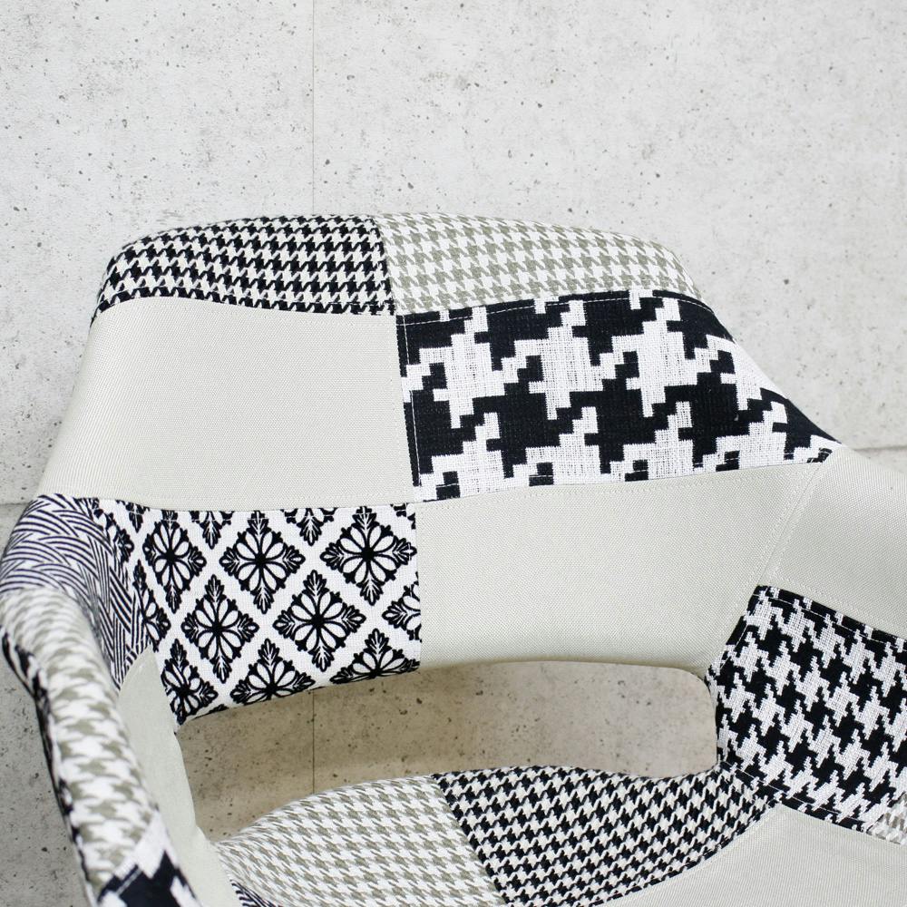 輸入家具モノトーンチェアパッチワークデザイングレー&ホワイト2脚セット