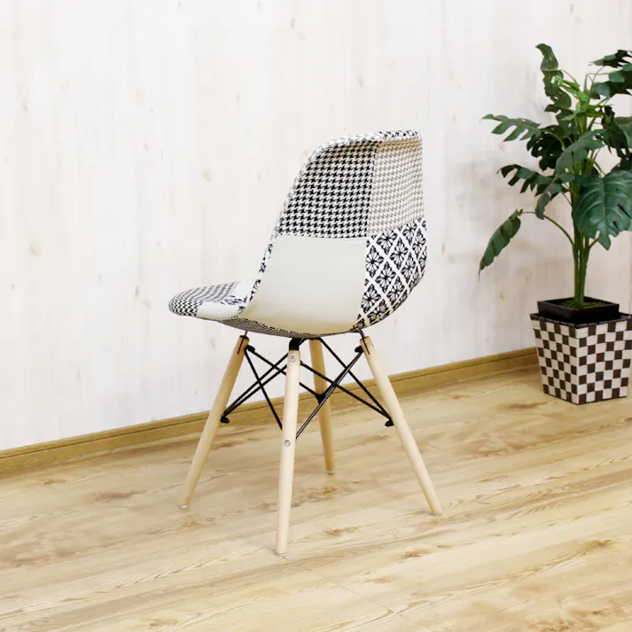 後藤家具物産 パッチワークシェルチェアー ヨーデル/モノトーン色 Size:47×55×82 軒先渡し 4571501391783 【別送品】