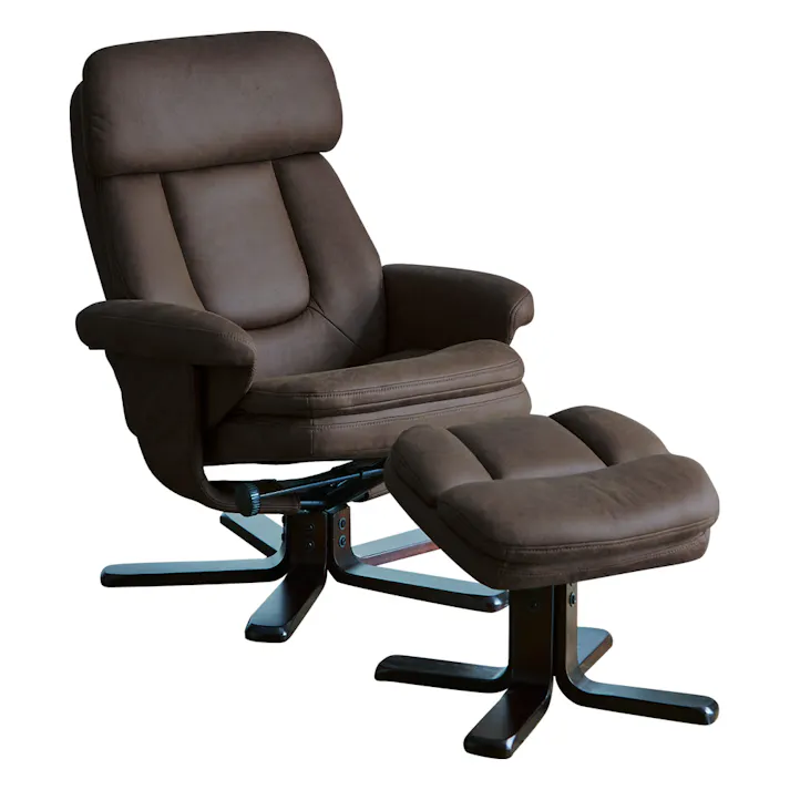 後藤家具物産 引っかきキズに強い生地を採用した最大145°リクライニング可能なオットマン付きパーソナルチェアー モービル/ダークブラウン色 Size:78×83×84 軒先渡し 4571501399512 【別送品】