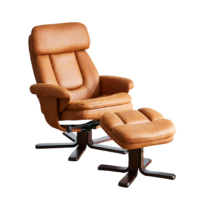 後藤家具物産 引っかきキズに強い生地を採用した最大145°リクライニング可能なオットマン付きパーソナルチェアー モービル/ライトブラウン色 Size:78×83×84 軒先渡し 4571501399529 【別送品】