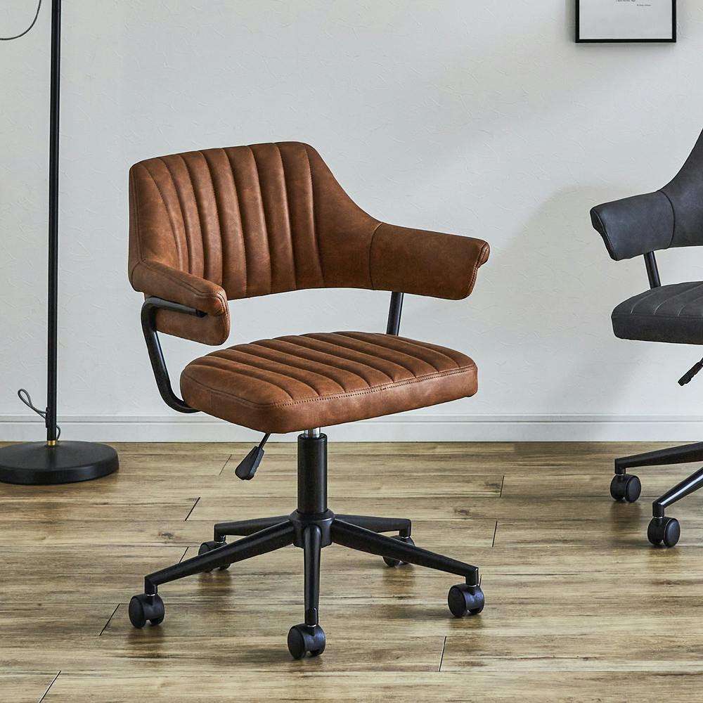 ブラウン オフィスチェア 肘掛け付き 後藤家具物産 肘付でレトロなオフィスチェアー イザヤ/ライト