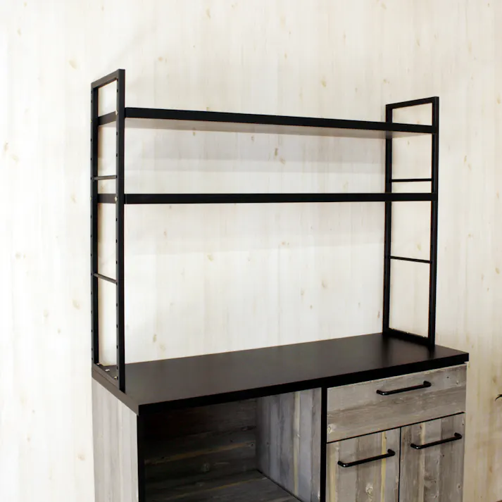 後藤家具物産 古木風木目柄のアイアン仕様の異素材カップボード アイン/幅120cm/棚板タイプ/ブルックリン色 Size:120×45×183 軒先渡し 4571501395095 【別送品】