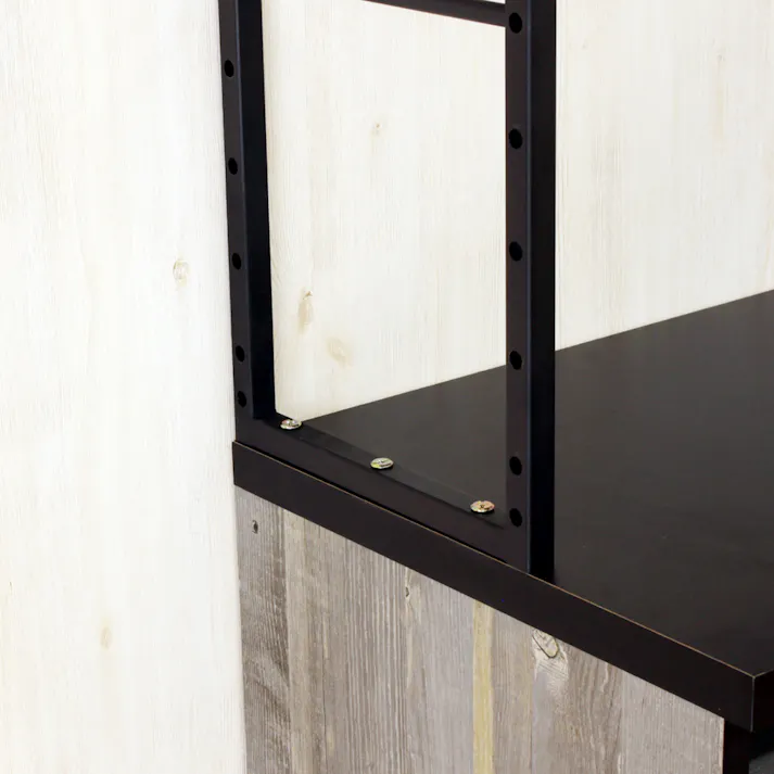 後藤家具物産 古木風木目柄のアイアン仕様の異素材カップボード アイン/幅90cm/引戸タイプ/ブルックリン色 Size:90×45×183 軒先渡し 4571501395101 【別送品】