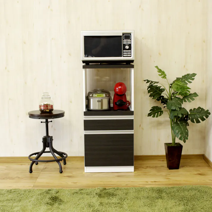 後藤家具物産 コンパクト国産レンジ台引出しタイプ ルシード/ブラック色 Size:48×43×104 軒先渡し 4571501392995 【別送品】