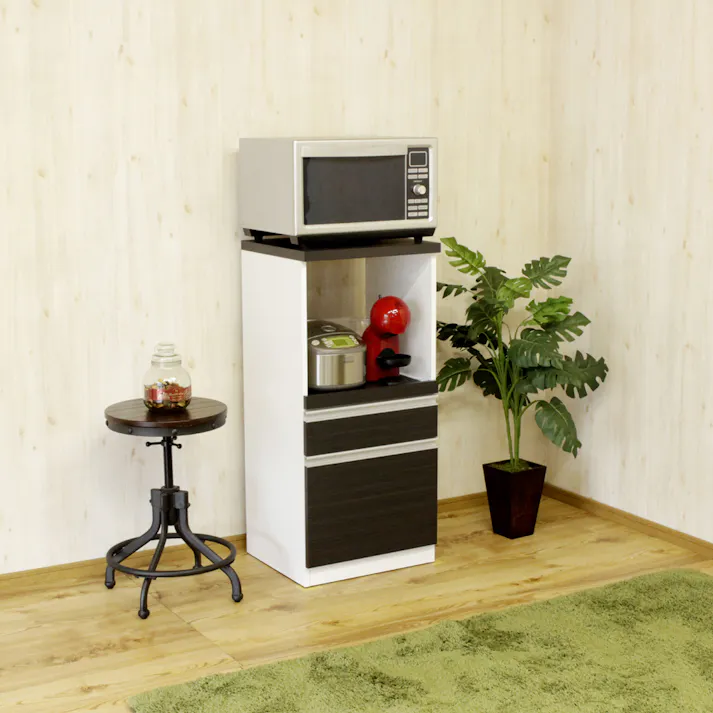 後藤家具物産 コンパクト国産レンジ台引出しタイプ ルシード/ブラック色 Size:48×43×104 軒先渡し 4571501392995 【別送品】