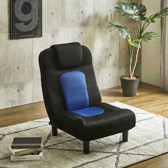 後藤家具物産 LBX ワイドフロアチェアー ブラック/ブルー 61×70 ZA-LBX 軒先渡し 4570133302365 【別送品】