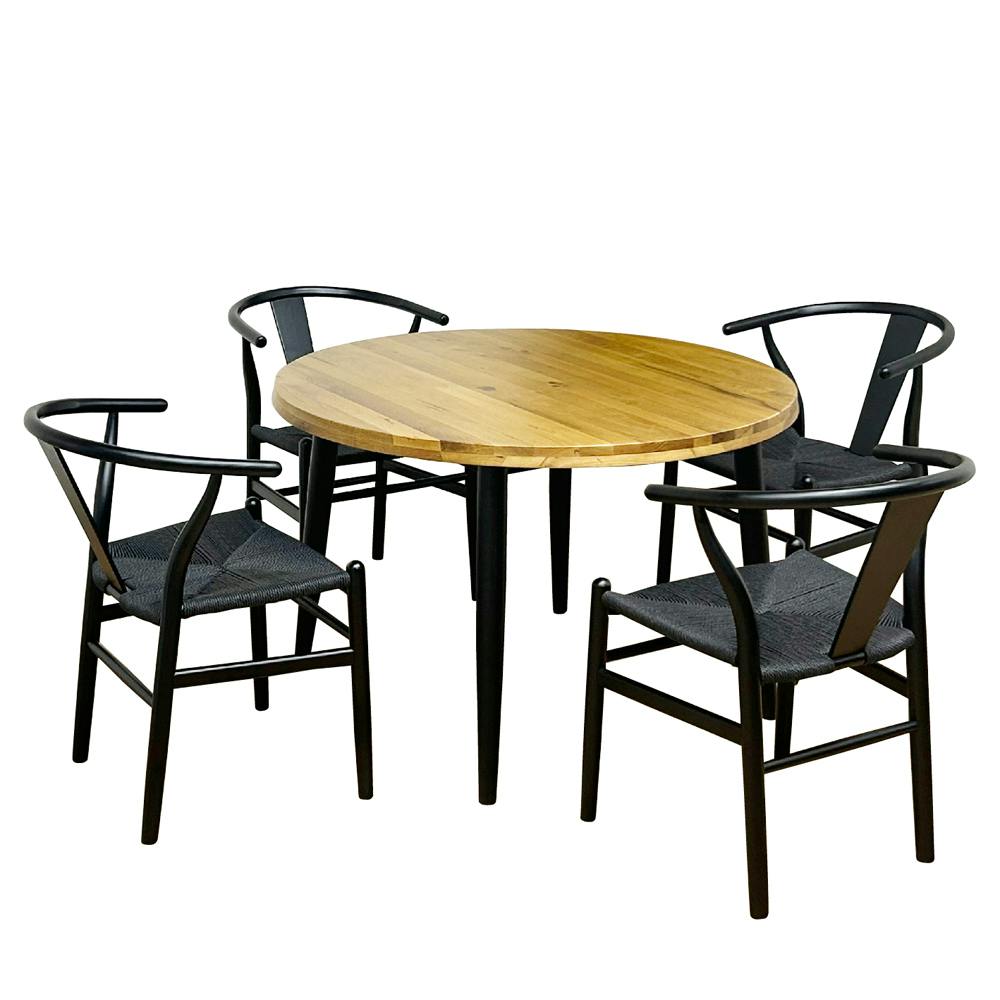 後藤家具物産 VT-01-110オーク円卓5点セット ダイニング5点セット BKBK 110×110×71 VT-01-EN-5-BKBK チェア テーブル キッチン ダイニング 食卓 4570133304260【別送品】