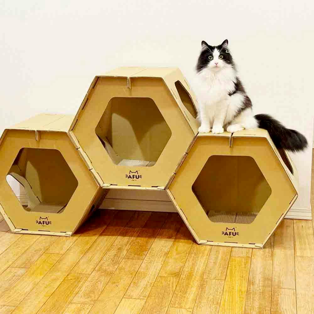 後藤家具物産 ハニカムハウス 爪とぎ付きハニカムハウス3個セット 145