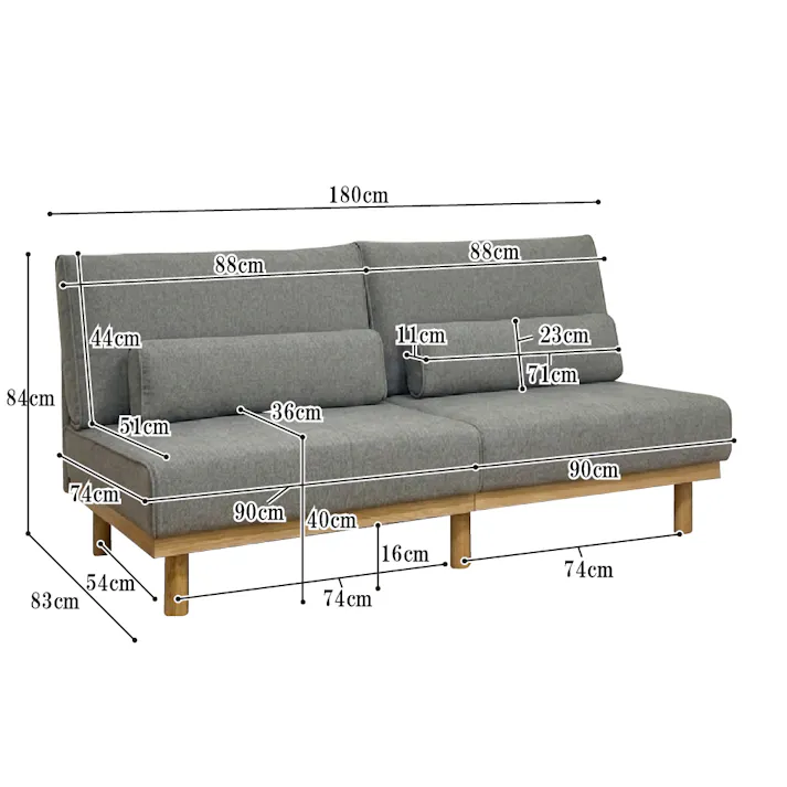 チャーリー 3Pソファ グレー 1800×830×840 北欧風 北欧デザイン アームレスソファ 肘なし 開放感 座面広い ごろ寝ソファ お掃除ロボット対応 SO-CHARLIE-GY【別送品】