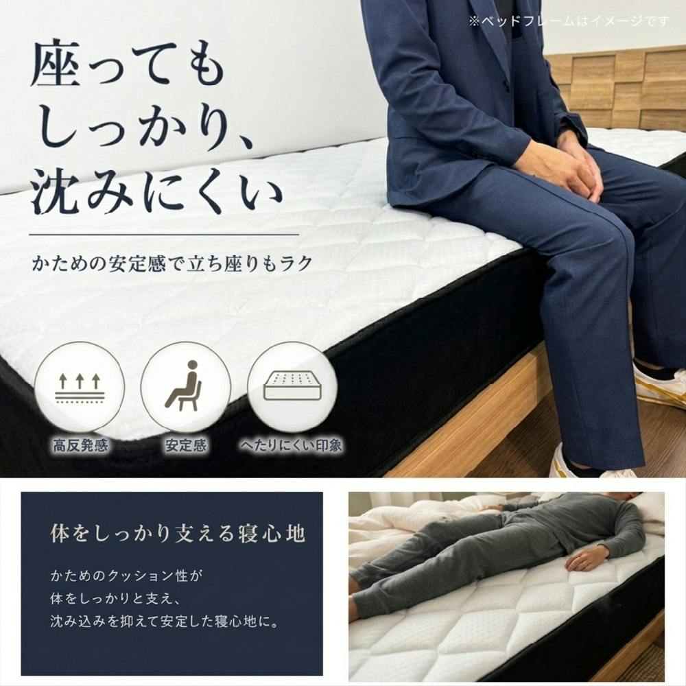 圧縮ポケットコイルマットレス 沈まない極厚 ダブル D ホワイト 1400