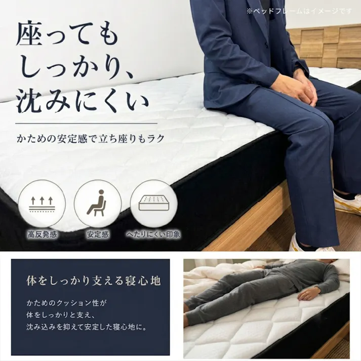 圧縮ポケットコイルマットレス 沈まない極厚 クイーン Q ホワイト 1600×1950×230 ハードタイプ 厚手 竹炭入り 消臭 抗菌 防臭 楽々搬入 高反発 腰痛対策 体圧分散 通気性 新生活【別送品】