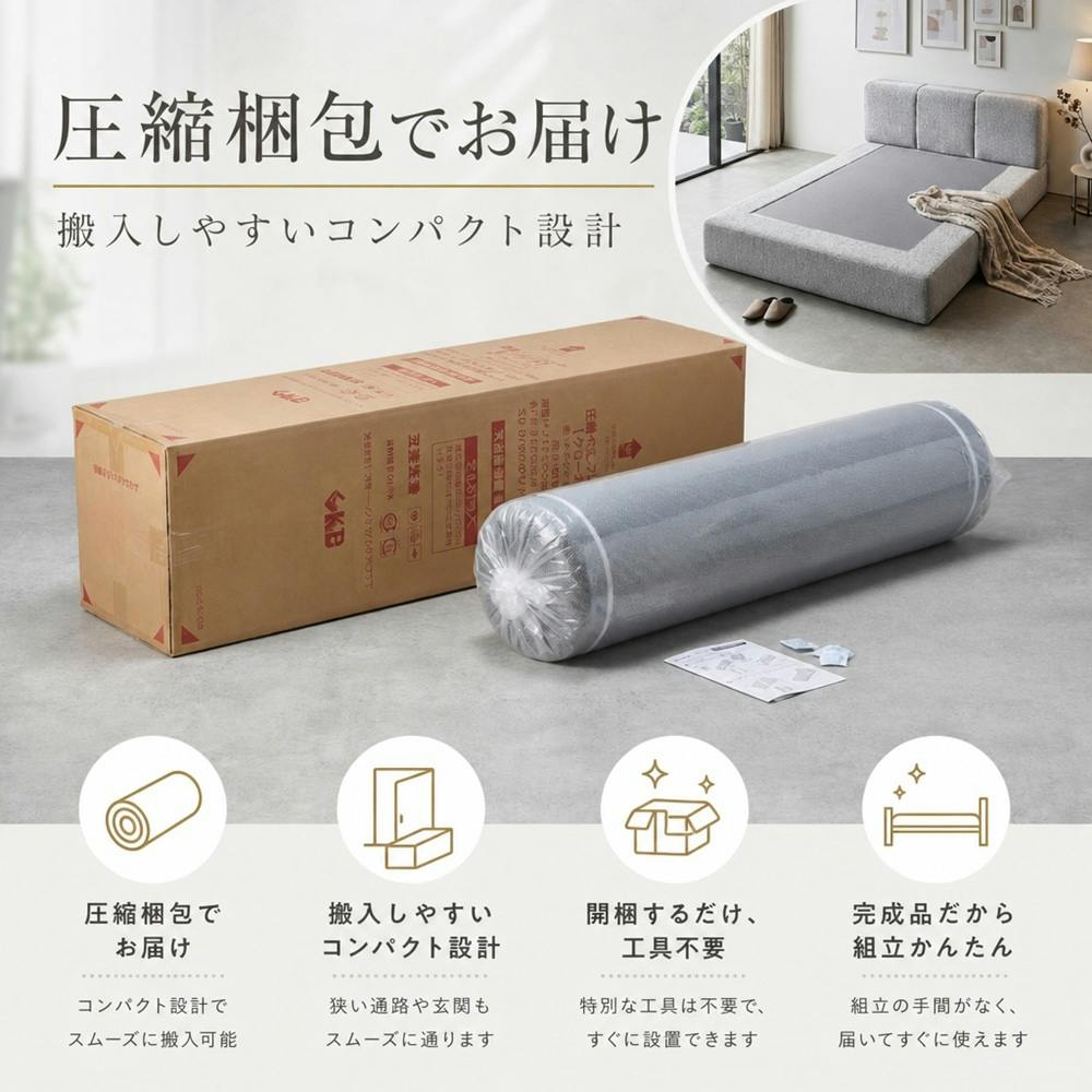 圧縮ポケットコイルマットレス かため極み セミダブル SD グレー 1200