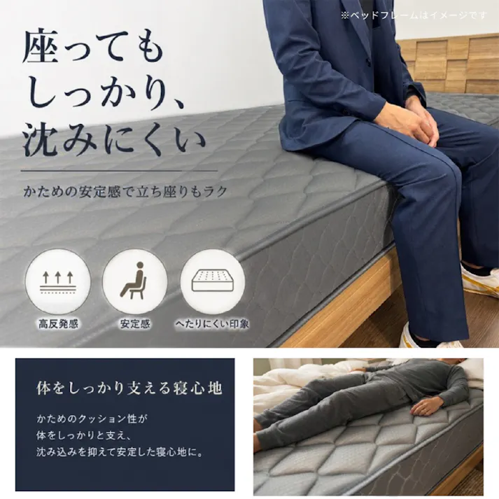 圧縮ポケットコイルマットレス かため極み クイーン Q グレー 1600×1950×230 ハードタイプ 厚手 竹炭入り 消臭 抗菌 防臭 楽々搬入 高反発 腰痛対策 体圧分散 通気性 新生活【別送品】