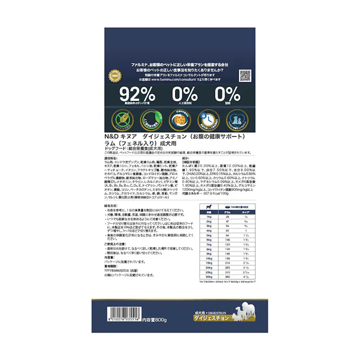 N&D キヌア ダイジェスチョン(お腹の健康サポート) 成犬用 800g
