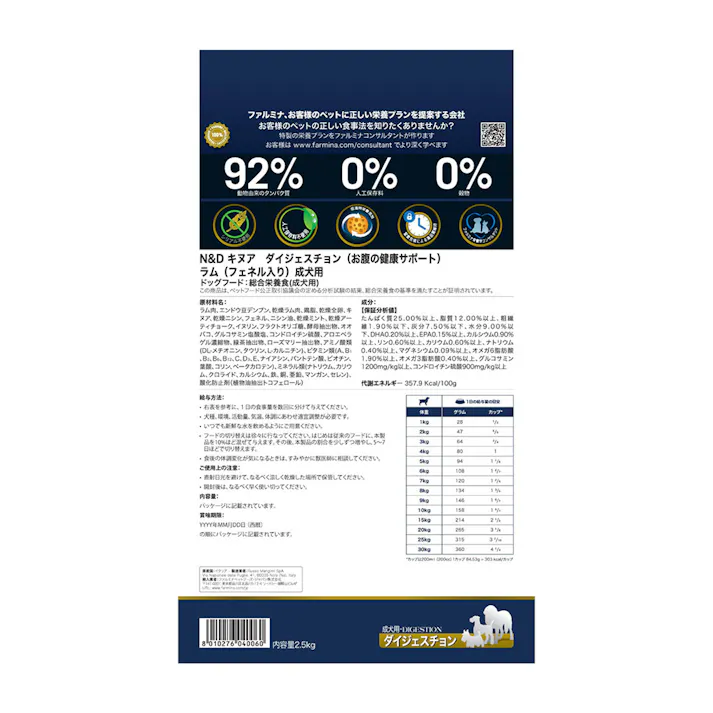 N&D キヌア ダイジェスチョン(お腹の健康サポート) 成犬用 2.5kg