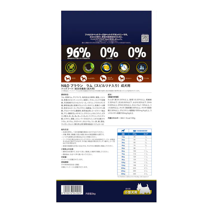 N&D ブラウン ラム スピルリナ 成犬用 2kg