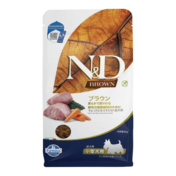 N&D ブラウン ラム スピルリナ 成犬用 2kg