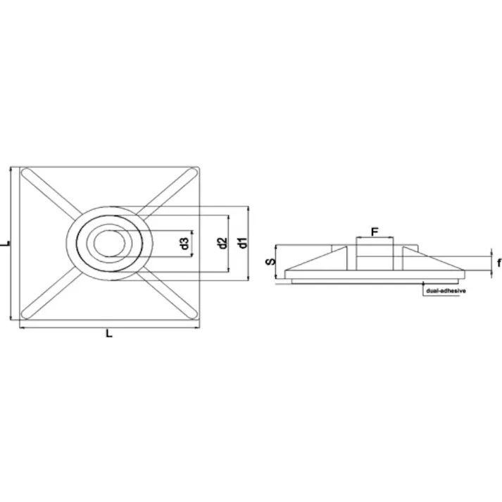 【CAINZ-DASH】SapiSelco社 ケーブルタイ固定具 角型 粘着付 4mm (100個入) BAS.2MT.507【別送品】