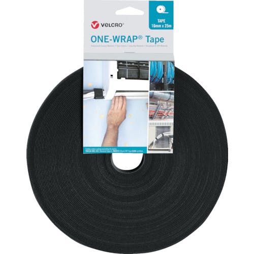 Ｖｅｌｃｒｏ　Ｅｕｒｏｐｅ社 ヴェルクロ［［Ｒ上］］　ＯＮＥ－ＷＲＡＰ［［Ｒ上］］　テープ　幅２５ｍｍ×長さ２５ｍ　黒　難燃性タイプ VEL-OW64154 ケーブルタイ（ファスナータイプ）