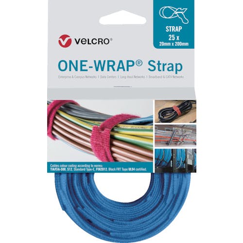 Ｖｅｌｃｒｏ　Ｅｕｒｏｐｅ社 ヴェルクロ［［Ｒ上］］　ＯＮＥ－ＷＲＡＰ［［Ｒ上］］　ストラップ　幅２５ｍｍ×長さ３００ｍｍ　青　（２５本１巻き） VEL-OW6 ケーブルタイ（ファスナータイプ）