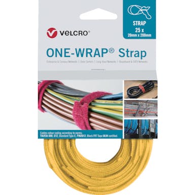 【CAINZ-DASH】Ｖｅｌｃｒｏ　Ｅｕｒｏｐｅ社 ヴェルクロ［［Ｒ上］］　ＯＮＥ－ＷＲＡＰ［［Ｒ上］］　ストラップ　幅２５ｍｍ×長さ３００ｍｍ　黄　（２５本１巻き） VEL-OW64804【別送品】