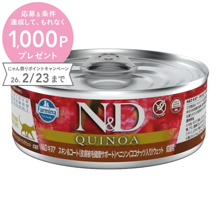 N&D キヌア スキン&コート(皮膚被毛健康サポート) ベニソン ウェット 成猫用 80g