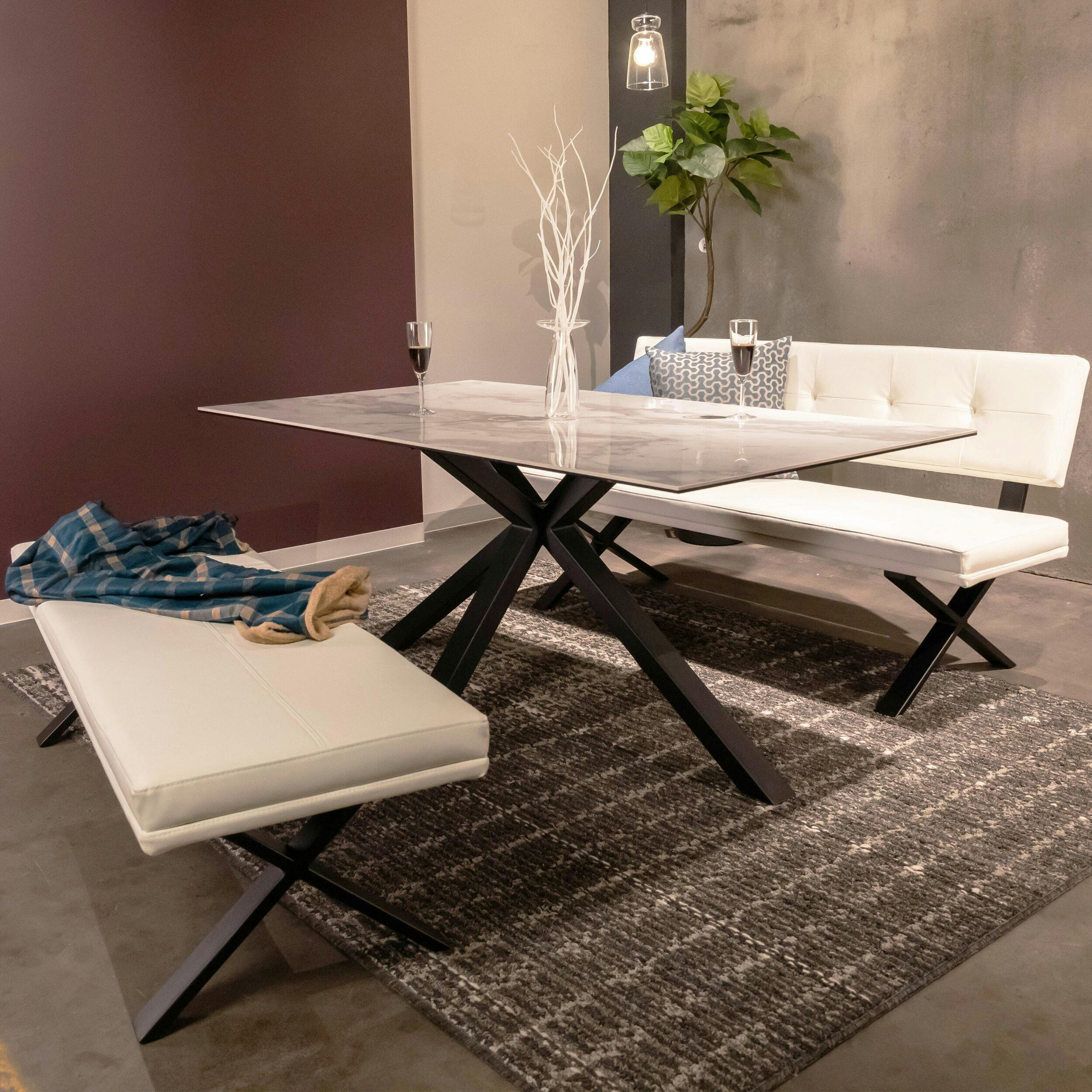 筑波産商 ARBOL ブレシア ダイニングベンチ PVC 背付 ホワイト