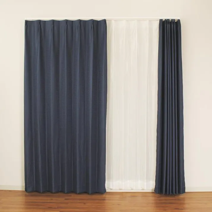 ユニベール「4枚セットカーテン ラスター ネイビー」100×200cm 4548654682518【別送品】