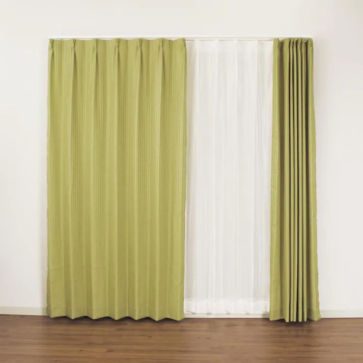 ユニベール「4枚セットカーテン ラスター イエローグリーン」100×135cm 4548654682525【別送品】